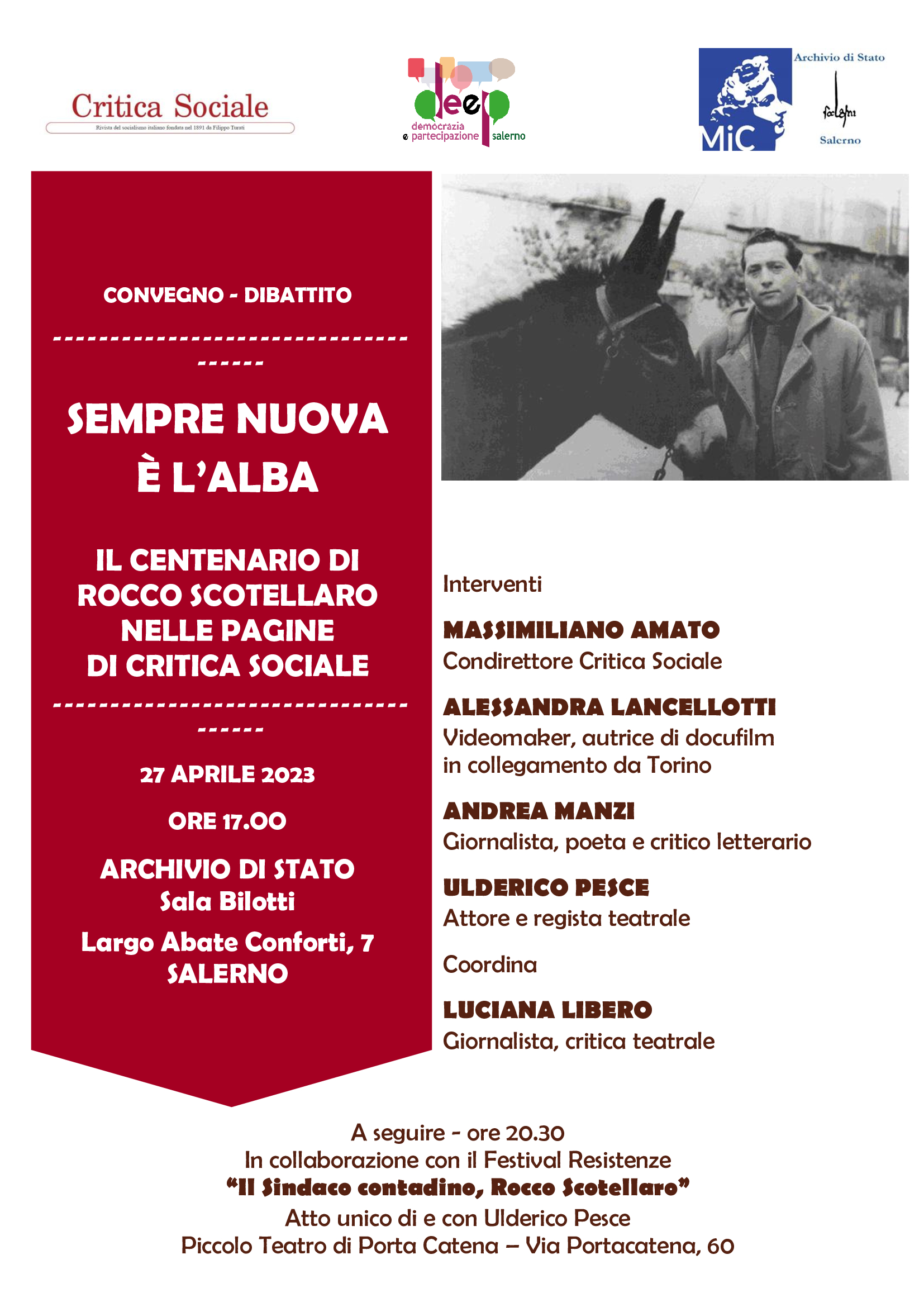 Giovedì 27 aprile a Salerno il centenario della nascita di Scotellaro nelle pagine di Critica Sociale